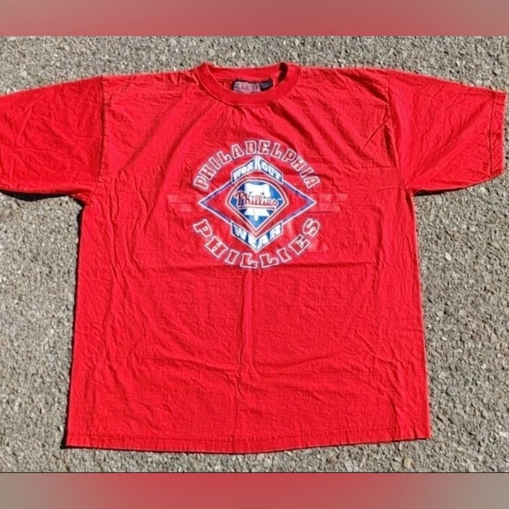 Vtg 1990s MLB Philadelphia Phillies Workout Gear Iron Knights Brand T-Shirt (M)